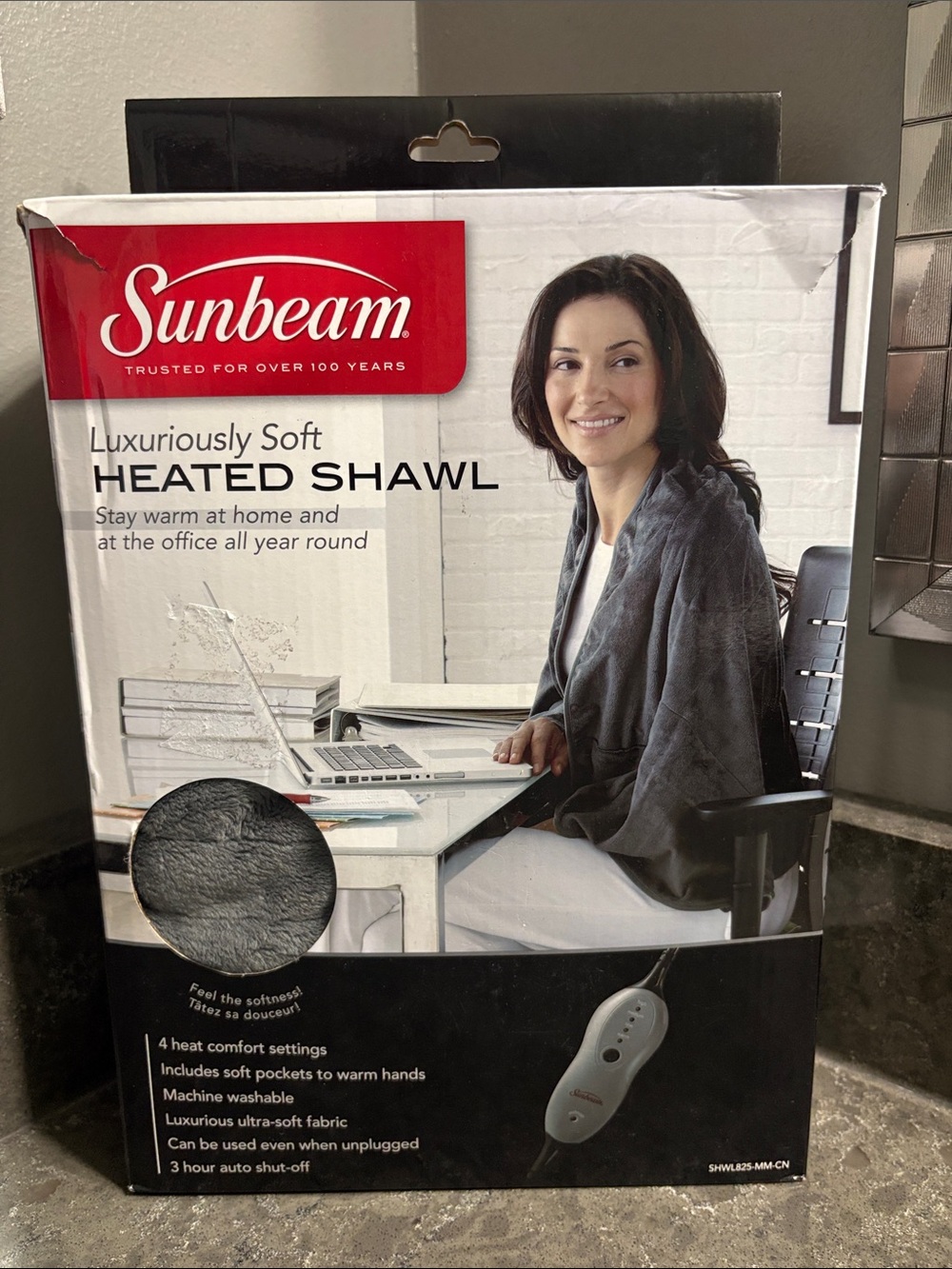 Sunbeam Heated Shawl in Grry Plush Fabric